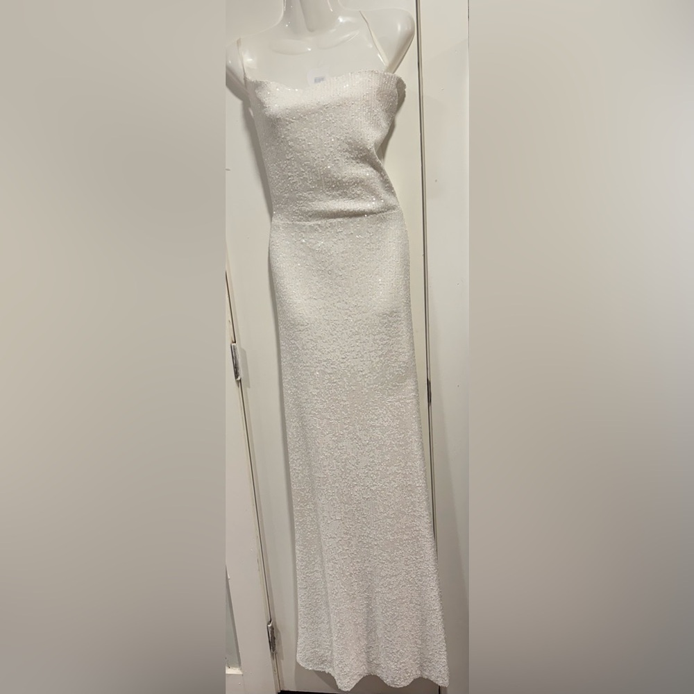 Elegant White Evening,Prom,Wedding, or Special Occasion Sequin Maxi Dress. - Picture 3 of 4